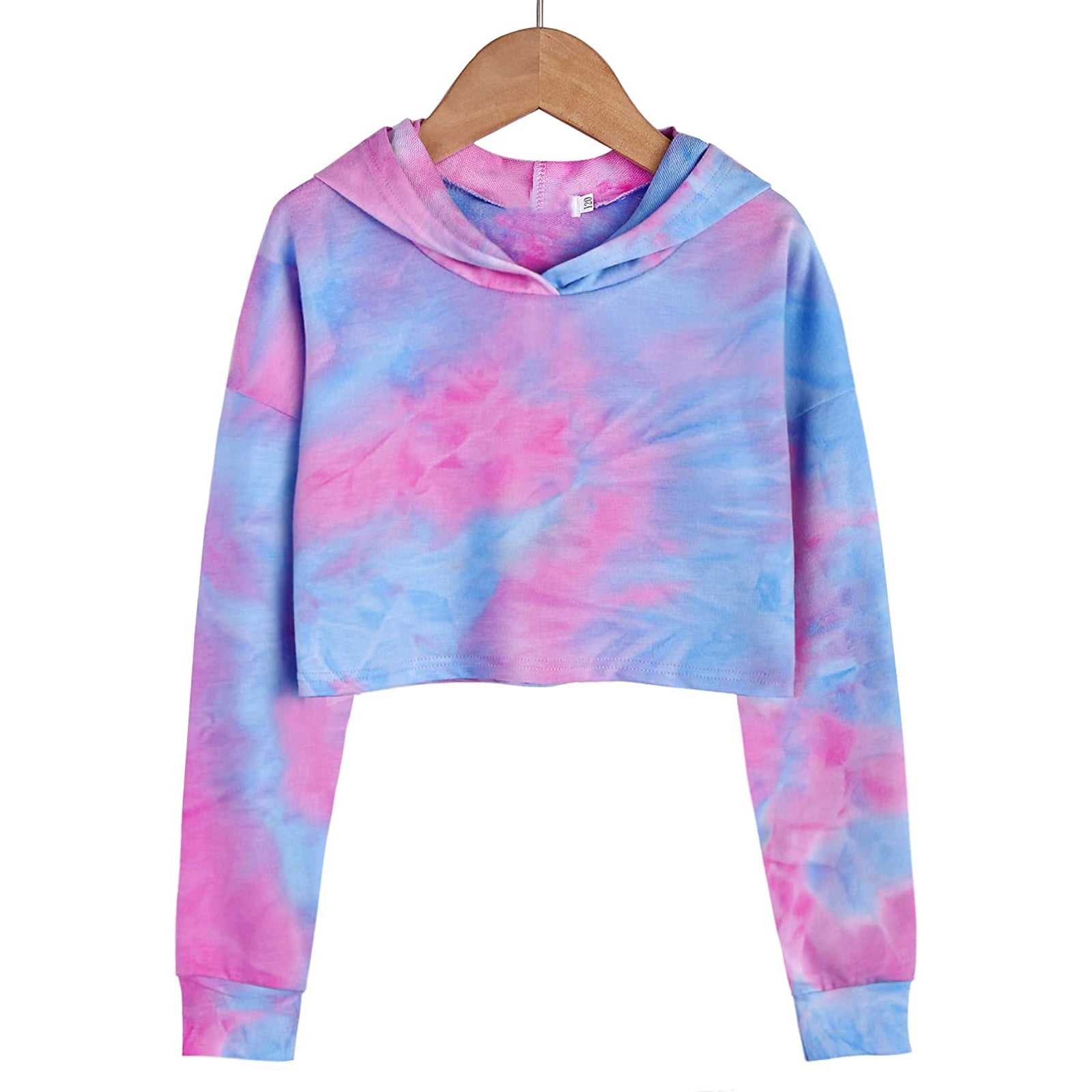 Kids Sweatshirts Teen Girls Crop Tops Tie-Dye Fashion Hoodies Blouses Pullover Tops