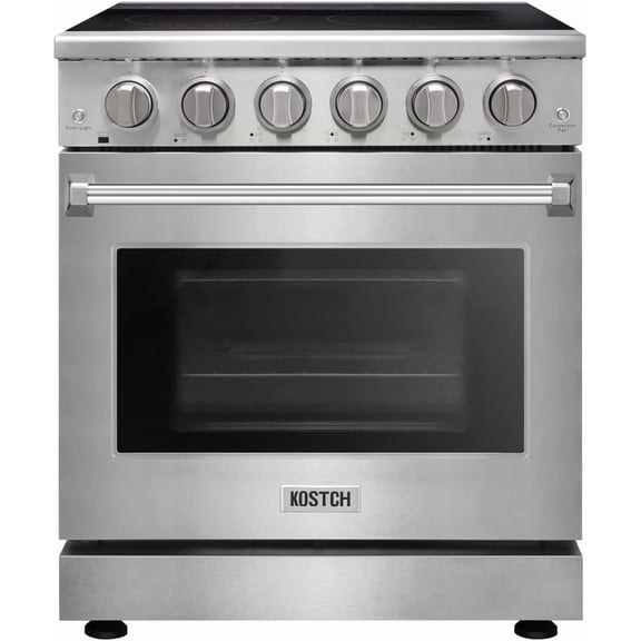 Kostch 30in Freestanding Electric Range in Stainless Steel with 4.55 Cu.ft. True Convection Oven and 5 Burners Cooktop, 240V, 50A