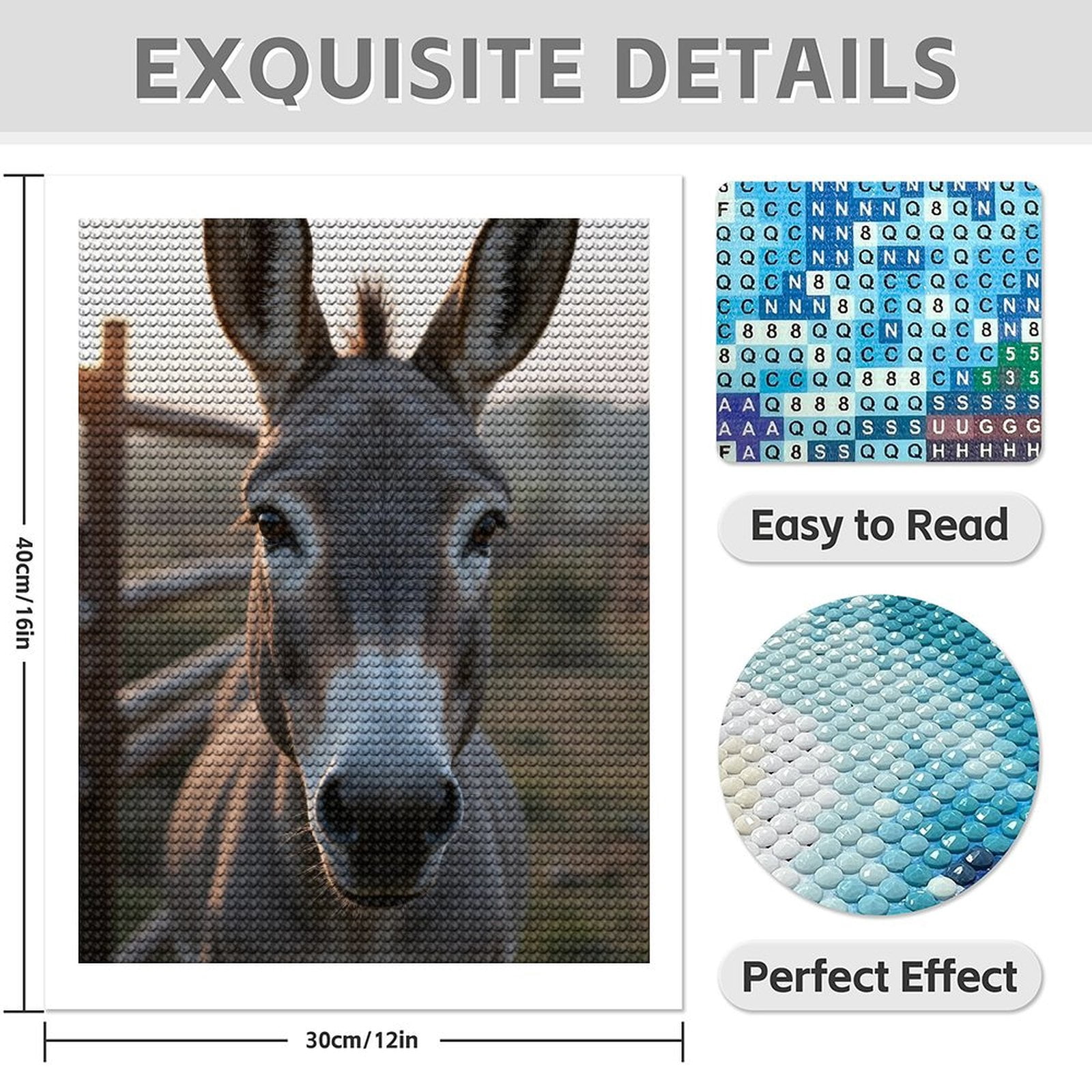 Diamond Art Kits for Adults - 5d Donkey Face Close Up Pasture Diamond Painting for Adults, Diamond Art for Adults Beginners, Diamond Painting Kits for Adults for Home Wall Decor