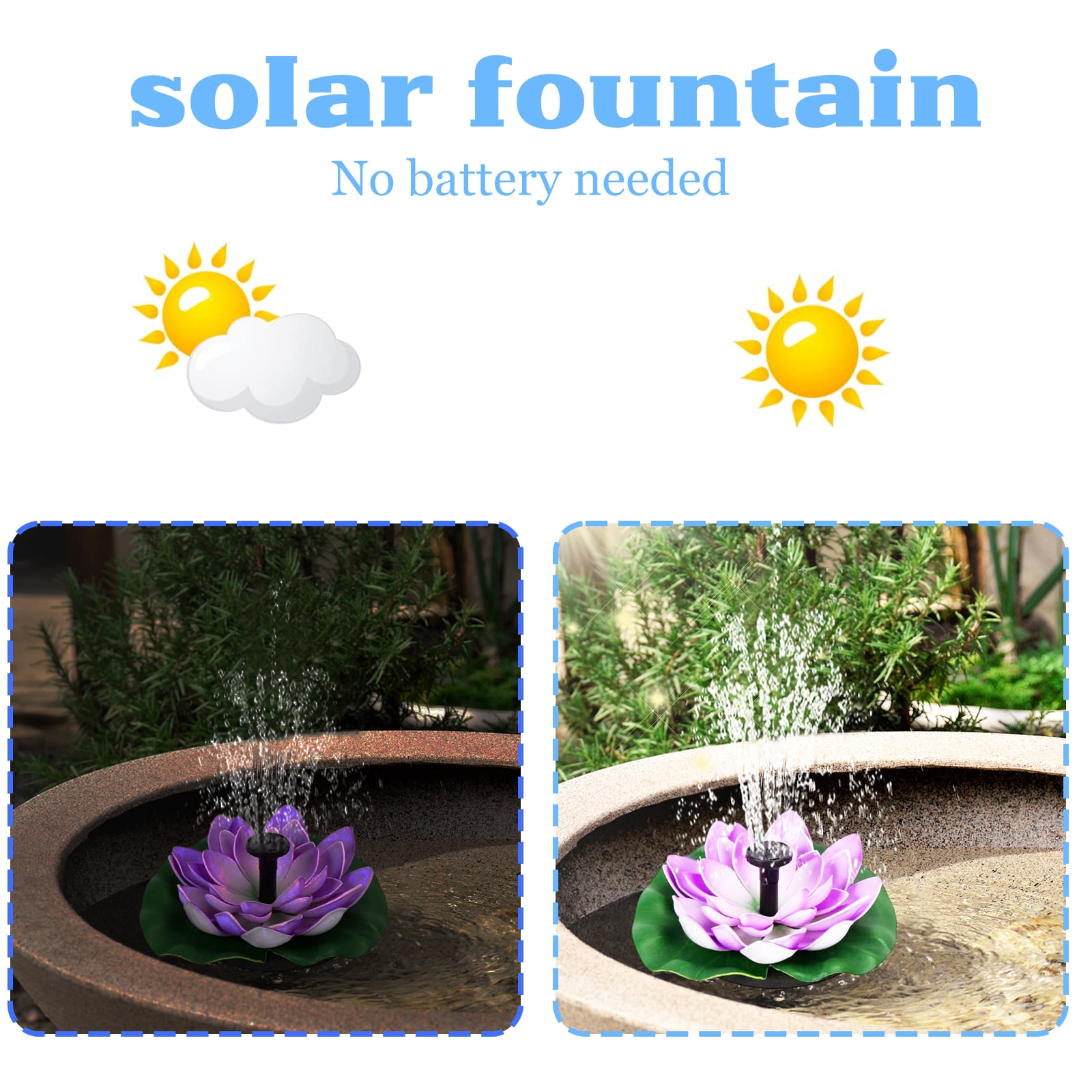 Solar Water Fountain Pump, Lotus Shaped Outdoor Solar Fountain, Submersible Water Pump Kit for Backyard Pool Bird Bath