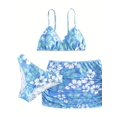 thumbnail image 4 of Girls' Allover Flower Pattern 3pcs/set Strap Swimsuit & Short Skirt For Summer, Girls' Clothing, 4 of 5