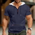 thumbnail image 6 of Men's Summer Short Sleeve Hooded Sweatshirt with Zipper Pocket, Oversized Casual Pullover for Sports, Warm Weather,Navy,2XL, 6 of 6