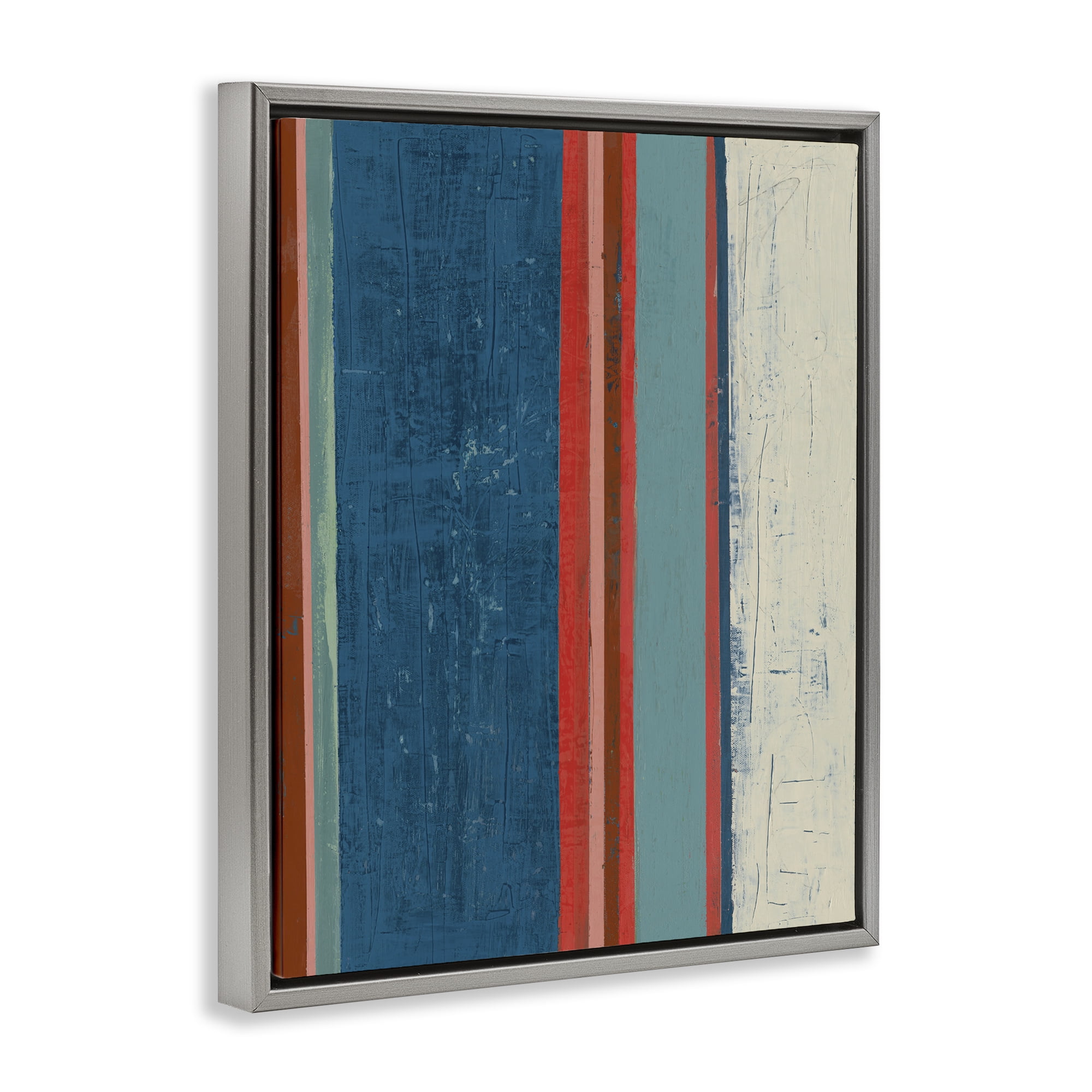 Stupell Industries Farmhouse Rustic Stripes Abstract Painting Gray Floater Framed Canvas Art Print Wall Art, 17 x 21