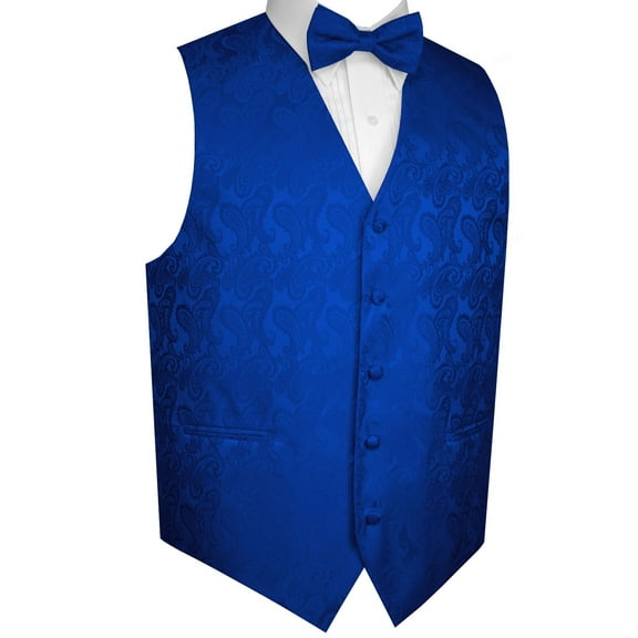 "BEST TUXEDO" Men's Formal, Wedding, Prom, Homecoming, Tuxedo Vest, Bow-Tie & Hankie Set in Blue Paisley