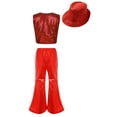 thumbnail image 2 of iiniim Kids Girls Sequins Hip Hop Jazz Dance Vest Tops with Flared Pants and Hat Modern Dancewear Red 160, 2 of 5