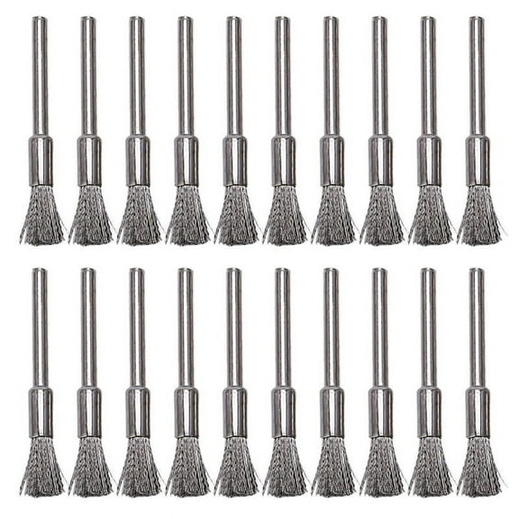 20 Pc Stainless Steel 1/4 Inch (6mm) Pen Wire Brush 532 with 1/8 Inch (3mm) Shank for and Compatible Rotary Tool