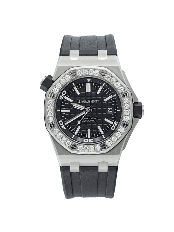 Pre-Owned Audemars Piguet Royal Oak Offshore Chronograph 42MM 15703ST.OO.A002 Black Dial Diamond Bezel Black Rubber Band