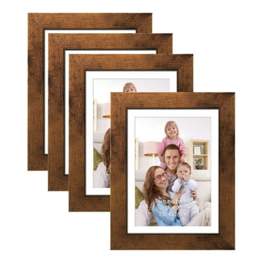 5x7 Picture Frame Set of 4, Rustic Brown Frames with Mat for Wall Mount and Desktop Display