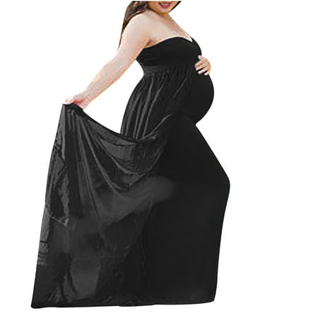

asdoklhq Maternity Clothes for Women Clearance Women Off Shoulder Pregnants Sexy Photography Ruffled Nursing Long Dress