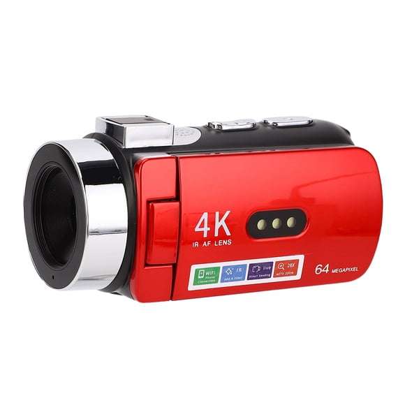 64MP Vlog Camera, 4K Video Camera Camcorder LED Fill Light Lightweight 3 inch Flip Screen 4800mAh  for Live Streaming
