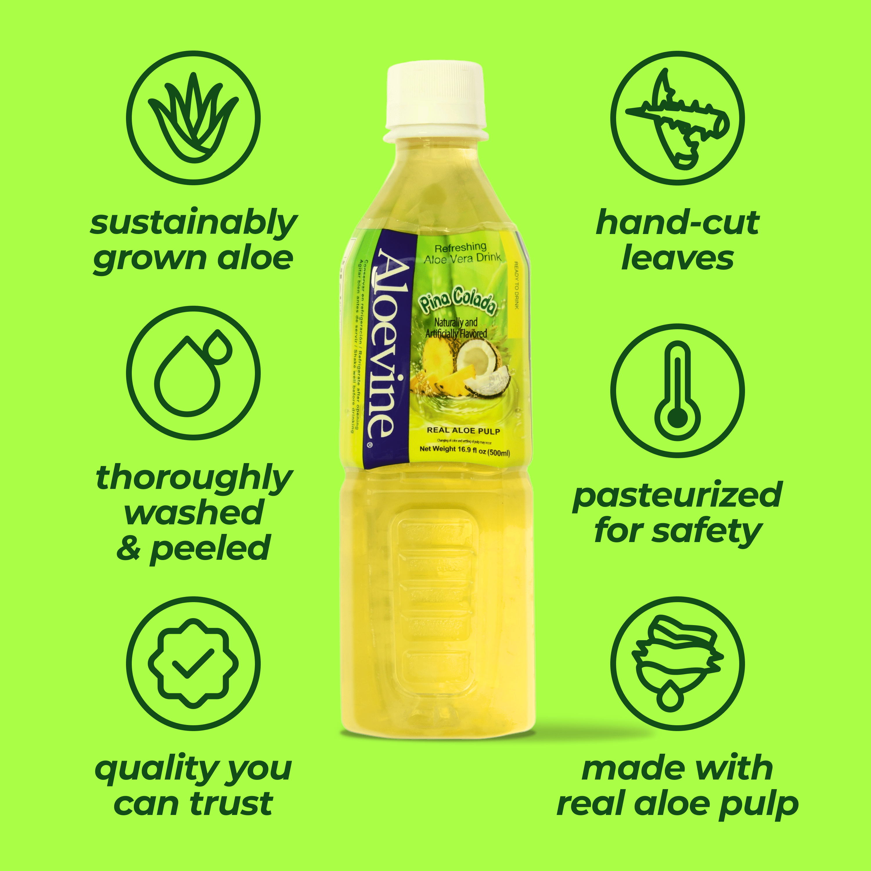 Aloevine Pia Colada Aloe Vera Drink with Aloe Pulp, 16.9 fl oz, 20 Count  Bottles