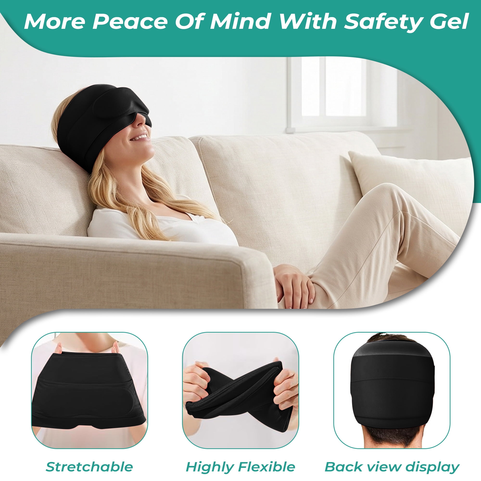 Solid Gel Cap for Hot or Cold Compress, Eye Ice Mask for Sleep and Headache Relief, Reusable Cooling Hat for Pressure and Sinus Comfort
