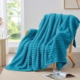 thumbnail image 2 of BEDELITE Twin Blanket for Couch & Bed, 300GSM Soft & Warm Fleece Blanket, Decorative and Giftable Striped Teal Blankets for Women, Men, 60"x80", 2 of 18