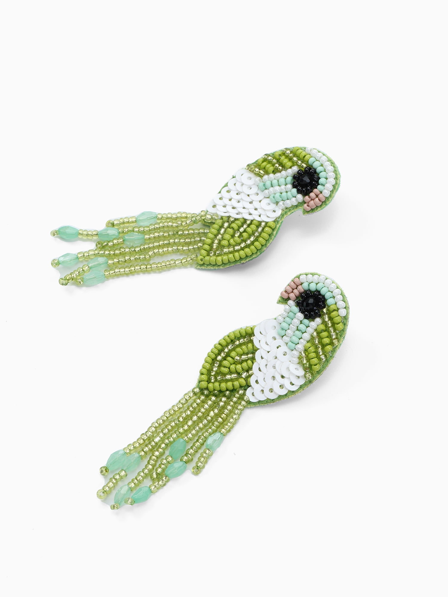 Time and Tru Green Beaded Bird Earrings, 1 Pair