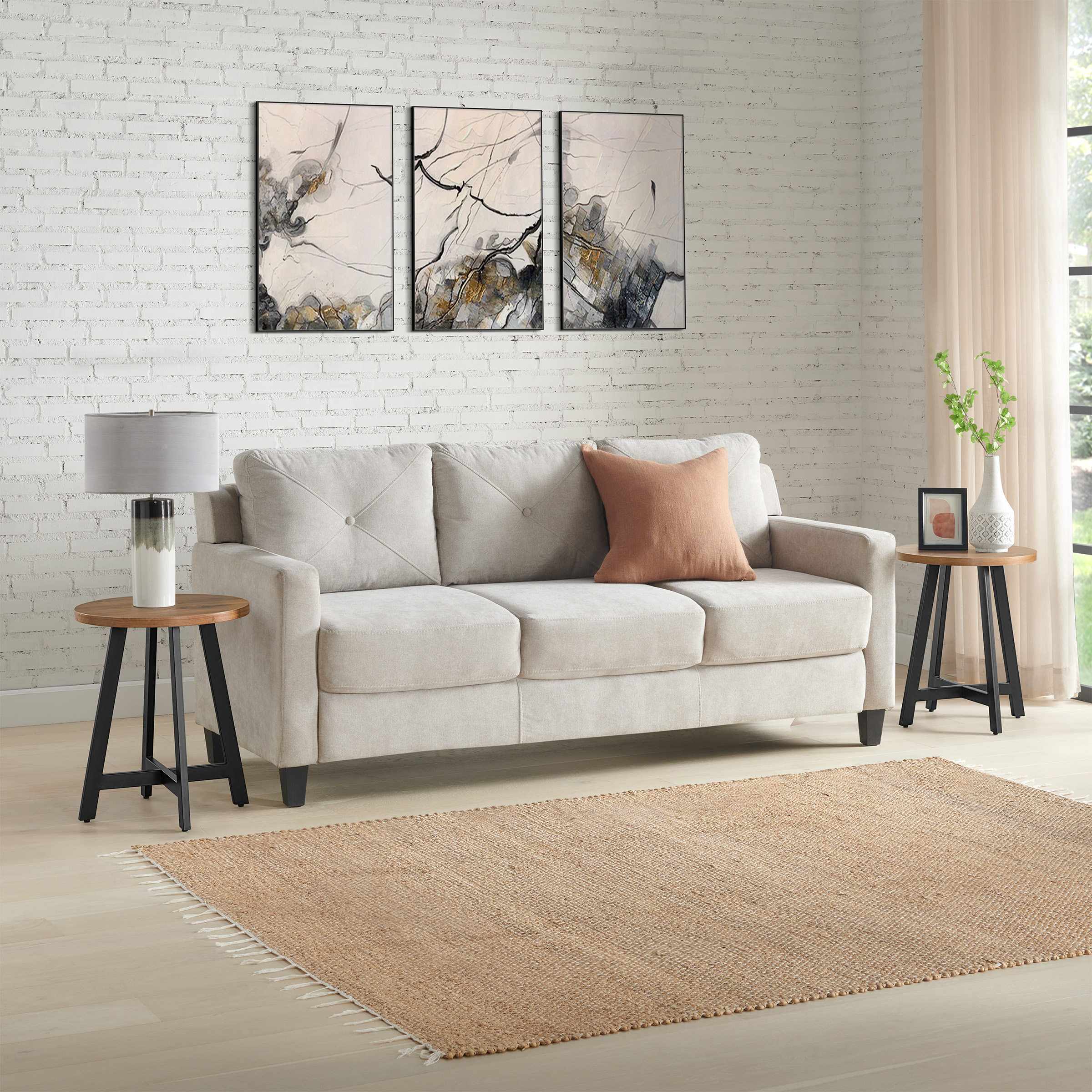 Lavish Home Set of 2 Modern Round End Tables with Metal Bases (Walnut)