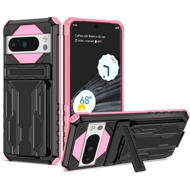 KOMI for Google Pixel 8 Pro Case with Card Holder, Built-in Stand Full-Body Drop Tested Protective Wallet Case for Google Pixel 8Pro (Pink)