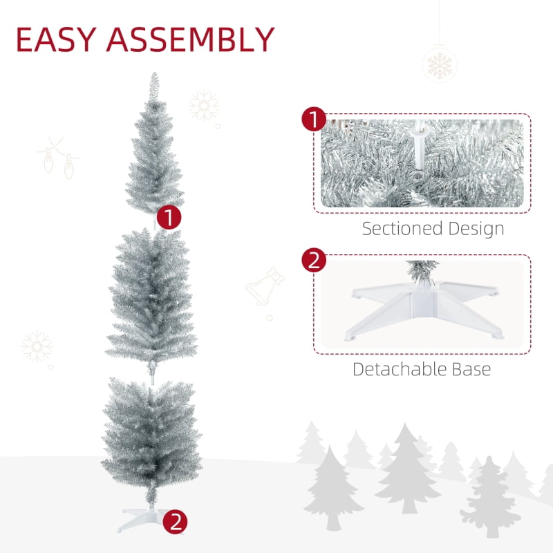Alvantor Christmas Tree Unlit Pencil with 499 Tips, Slim Holiday Decor 21.75"x21.75"x84" 7ft Silver