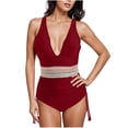thumbnail image 2 of Moxiu Women One Piece Swim Dress Tummy Control Swimsuits Slimming Halter Color Block Skirt Wraps Drawstring Bathing Suit 2025 Swimdress Summer Swimwear Wine,M, 2 of 6