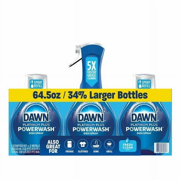Dawn Platinum Plus Powerwash Dish Spray, Fresh Clean, 1 Starter Kit   2 Refills