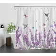 thumbnail image 4 of Purple Lavender Shower Curtain Watercolor Flowers Butterfly Hummingbird White Wooden Board Background Bathroom Shower Curtain Rustic Plant Art Shower Curtain Home Decor with 12 Hooks 72x78 Inches, 4 of 6