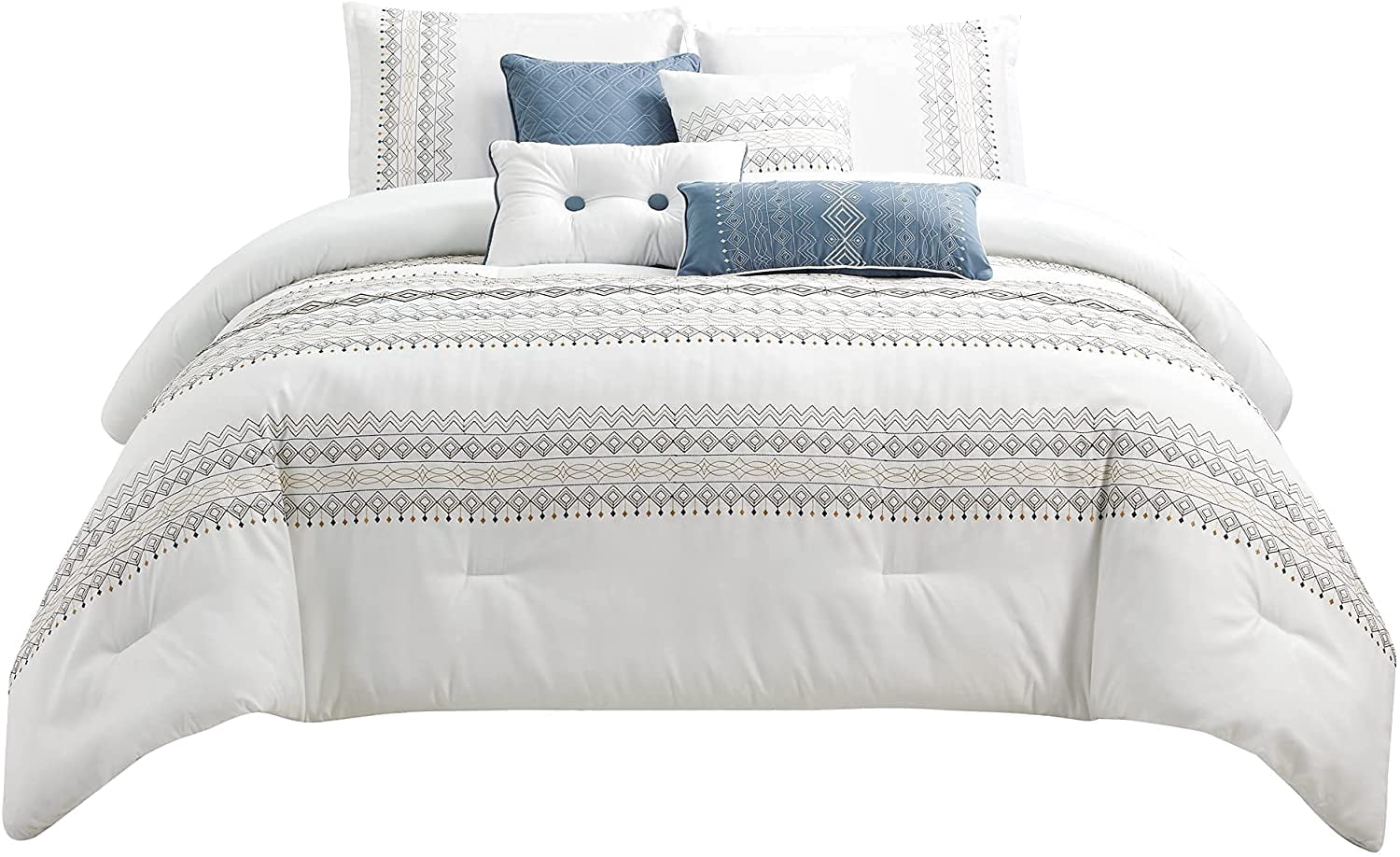 Chezmoi Collection Hart 7-Piece Southwestern Geometric Embroidery Comforter Set