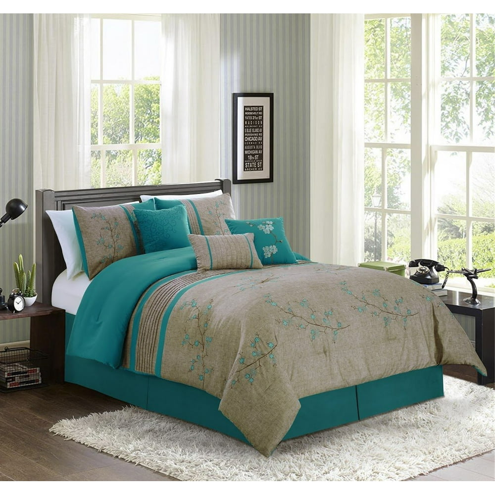 Unique Home Noriko Comforter Set 7 Piece Collections Bed Set Cherry