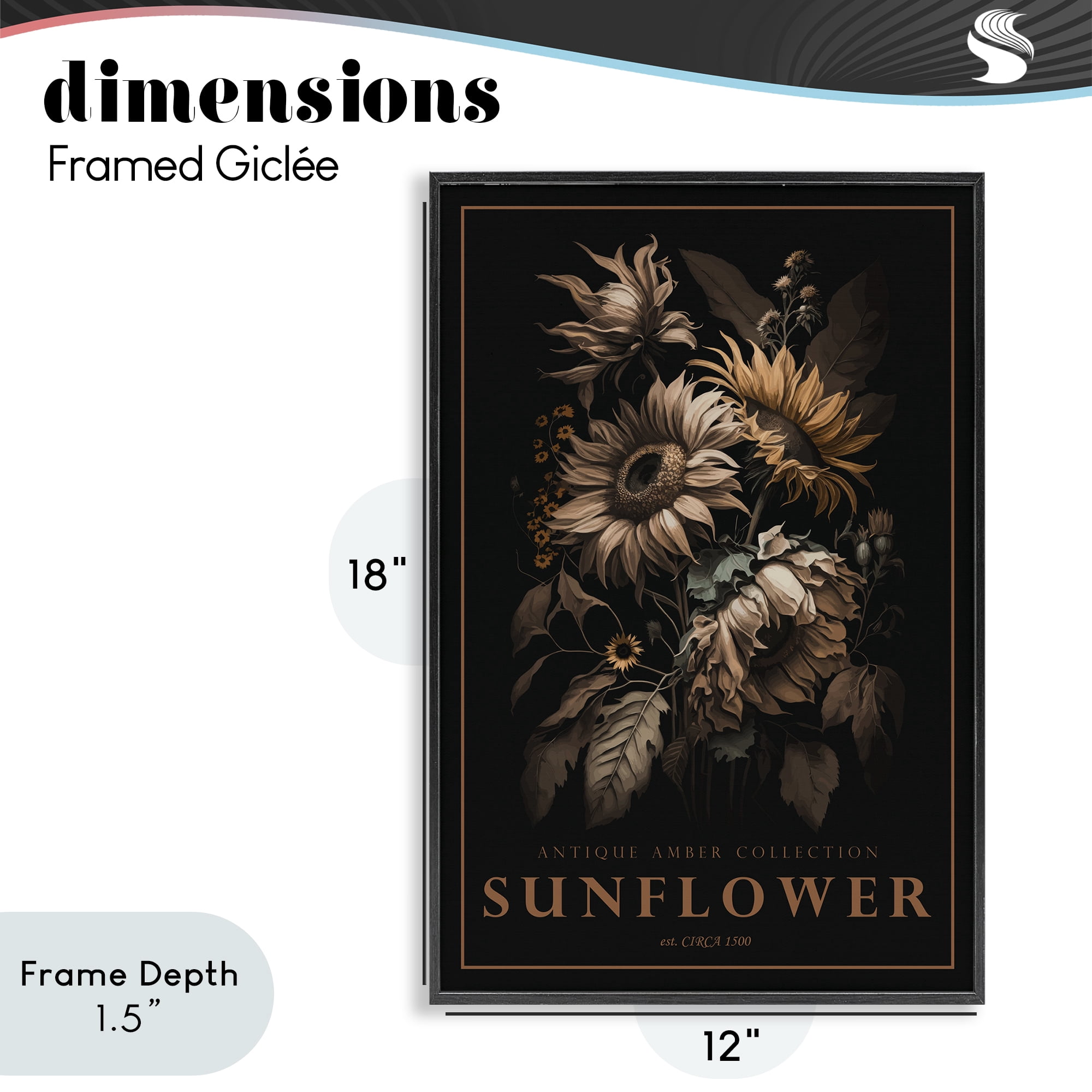 Stupell Industries Antique Sunflower Light Black Framed Giclee Art, design by Chris Giampietro
