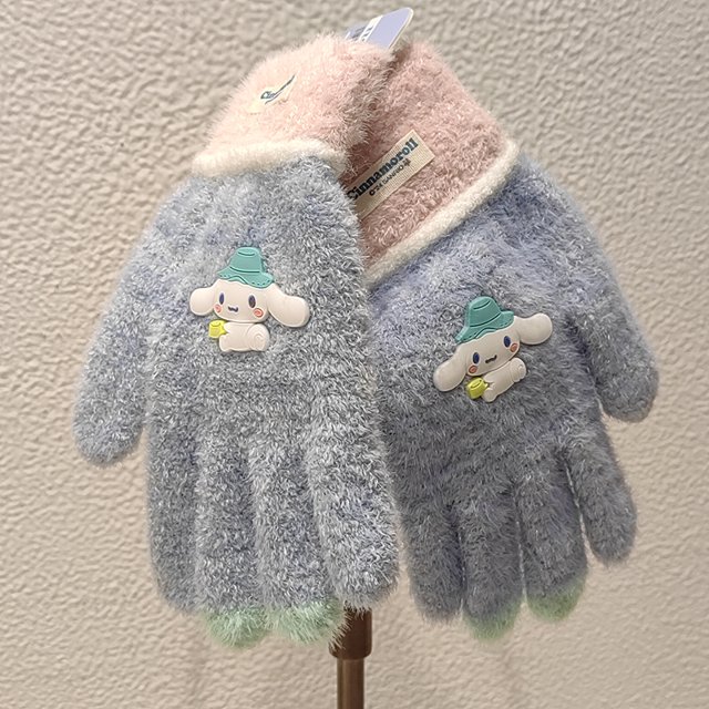 Guantes Sanrio para niños, guantes de invierno con medio dedo, guantes sin dedos para niñas, dibujos animados, estudiantes de escuela primaria, escritura