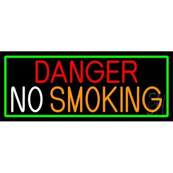Danger No Smoking With Green Border LED Neon Sign 10 x 24 - inches, Clear Edge Cut Acrylic Backing, with Dimmer - Bright and Premium built indoor LED Neon Sign for Bar decor.