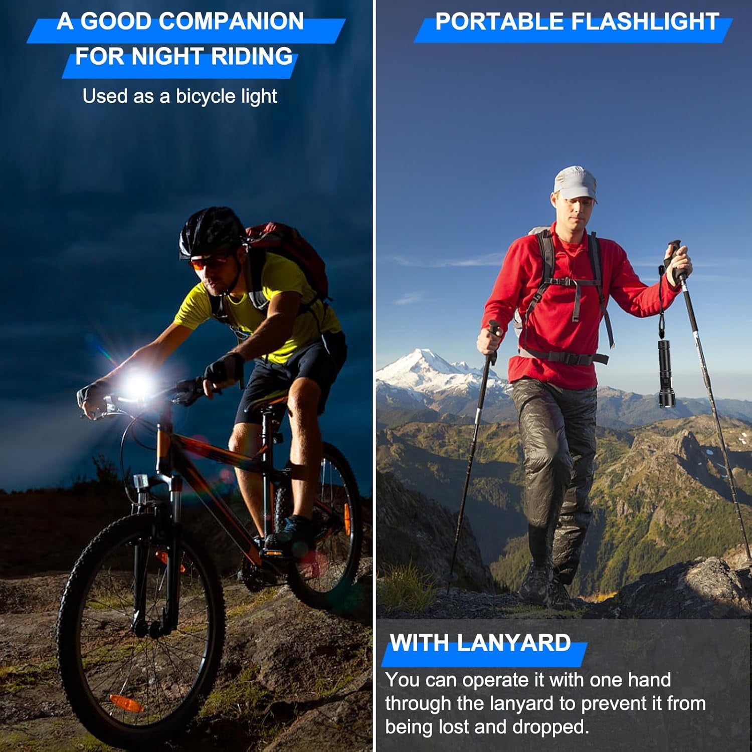 2-Pack Rechargeable LED Flashlights - High Lumens, 8 Modes, Waterproof, with COB Work Light - Great for Camping (Black, Paper Box Packaging)