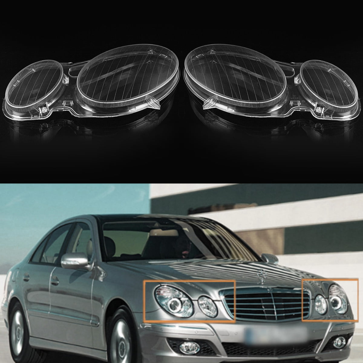 Pair Left & Right Headlight Clear Lens Replacement Cover for Benz W211 E200 E300 E350 2002-2008 