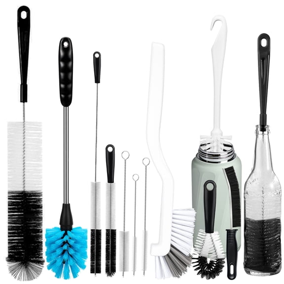 TSV 12pcs Bottle Cleaning Brush Set, Flexible Long Handle Bottle Brushes for Lab, Crevice Cleaning Brush, Water Bottle Cleaner for Narrow Bottles, Cups, Tubes, and Lids