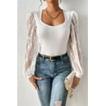 thumbnail image 4 of Women's White Frenchy Contrast Lace Bishop Sleeve Bodysuit, 4 of 5