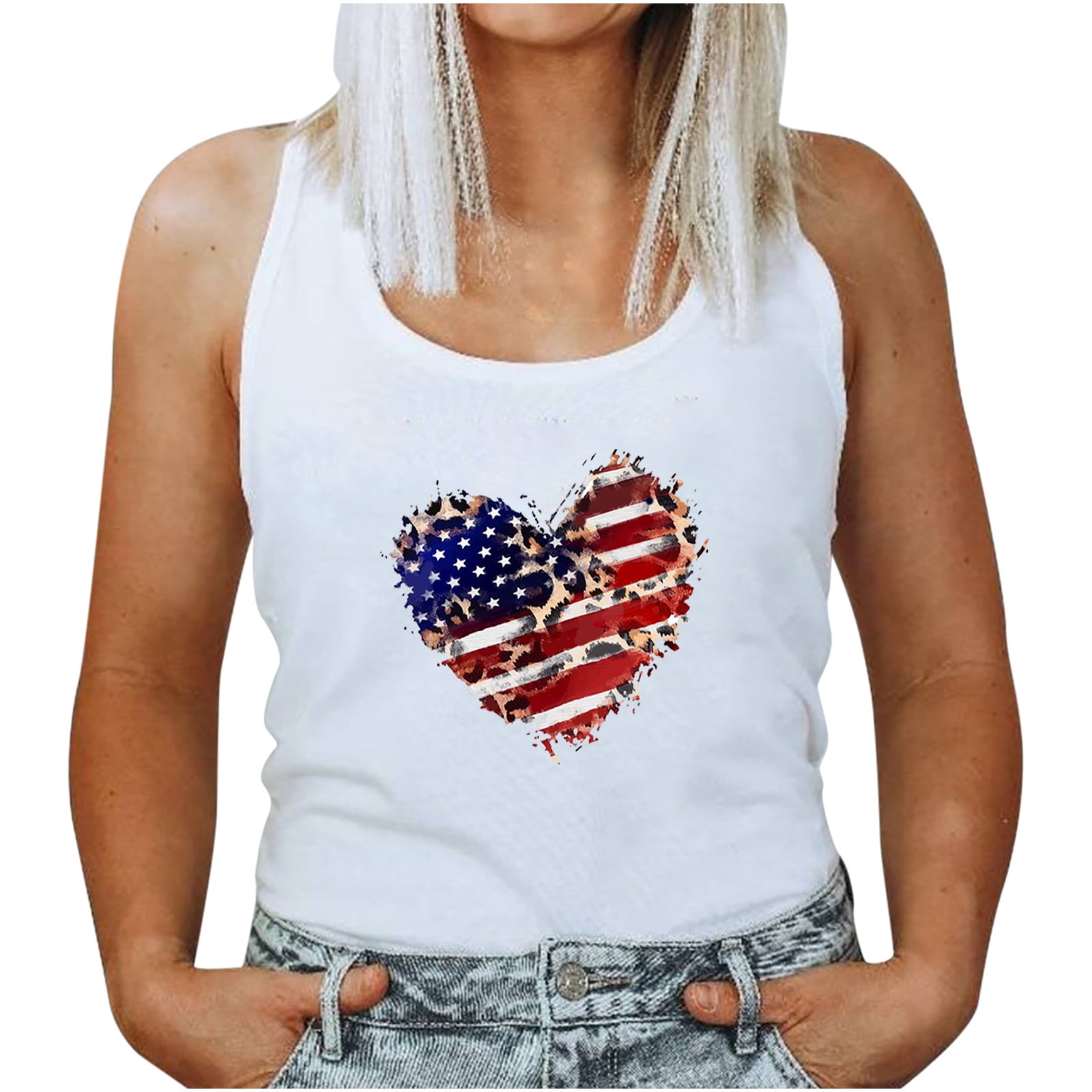 Womens Tank Tops Sleeveless Summer Casual Round Neck Blouse Plain Shirts Camisole Tops MILIMIEYIK Blouse July 4th Womens 