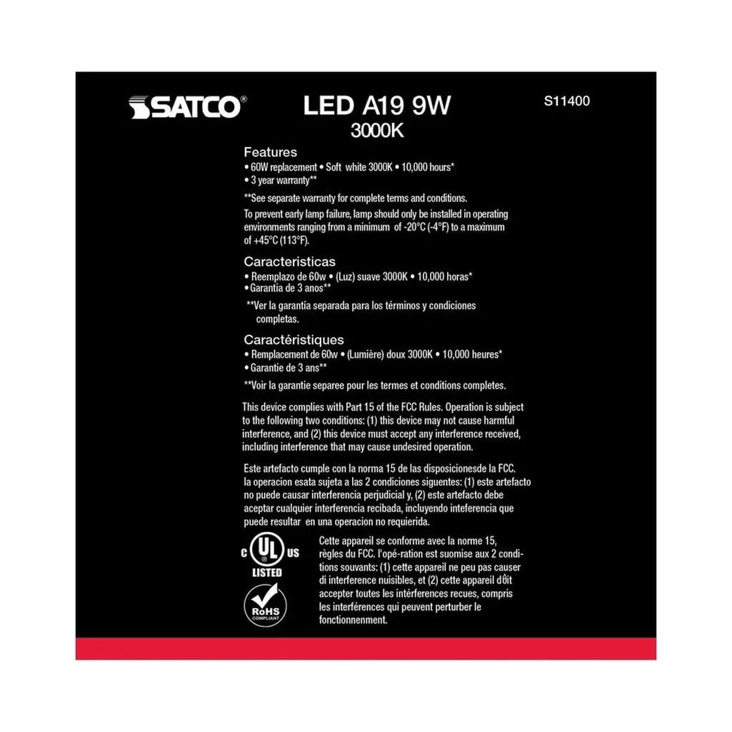 Satco 60W Equivalent Warm White A19 Medium LED Light Bulb (10-Pack) S11400