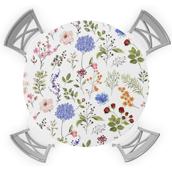 Round Table Cover 45-52 Inch, Waterproof Reusable Table Cloth Round Fitted Vinyl Tablecloth with Elastic Edged for Parties Outdoors, Mandala Pattern