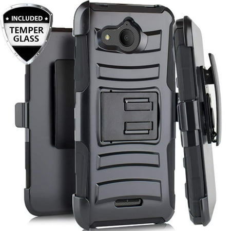 Alcatel Tetra Case with Tempered Glass Screen Protector, SOGA Belt Clip Holster Rugged Armor Shock Proof Phone Cover Shockproof Compatible for Alcatel 5041C (Best Bullet Proof Armour)