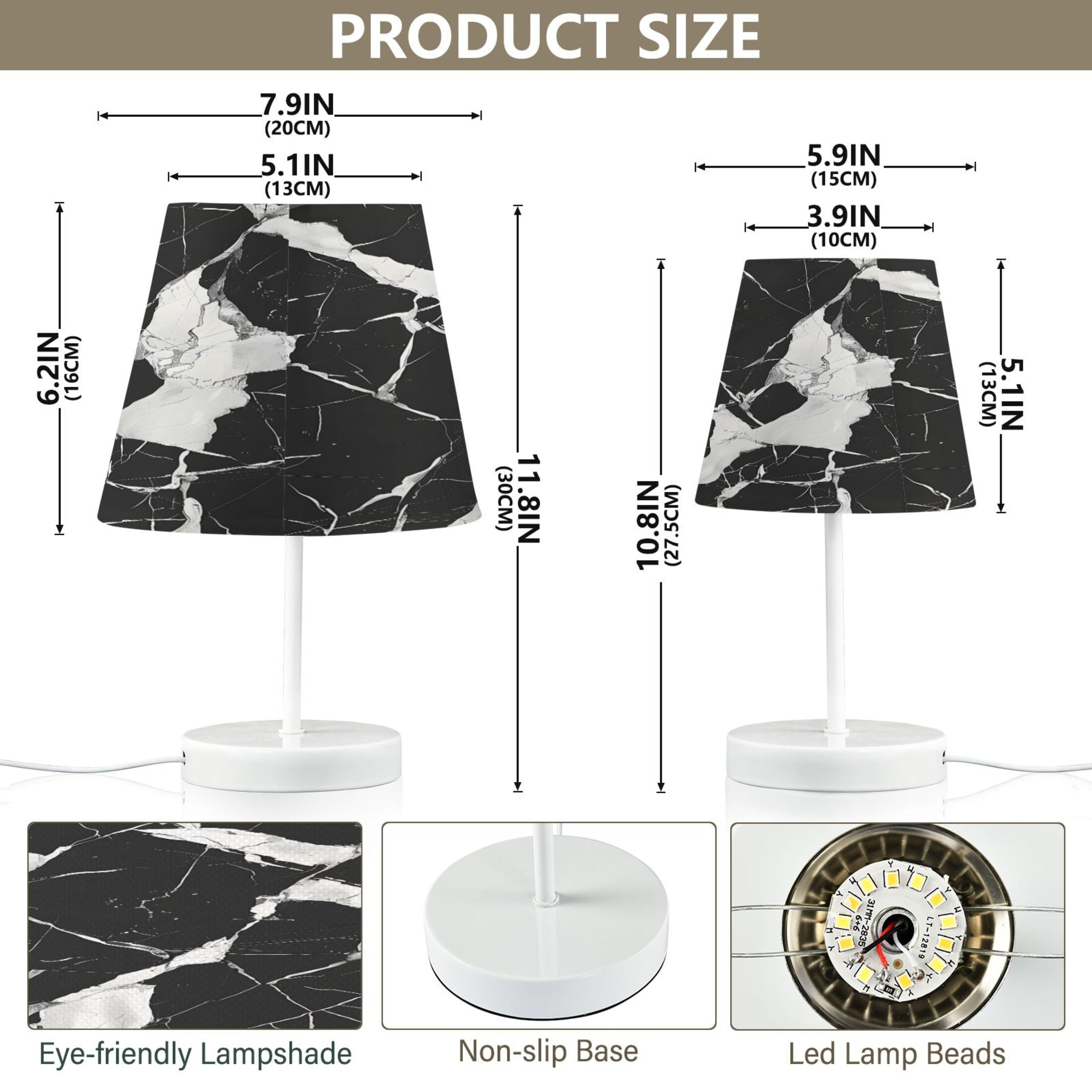 Ryvnso LED Bedside Table Lamp Black and White Marble Bedroom Desk Lamps Nightstand Lampshade S