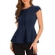 thumbnail image 4 of INSPIRAR CHIC Blusas de Peplum para Mujeres con Mangas Cortas y Cuello Redondo en Color Sólido XS Azul Oscuro, 4 of 5