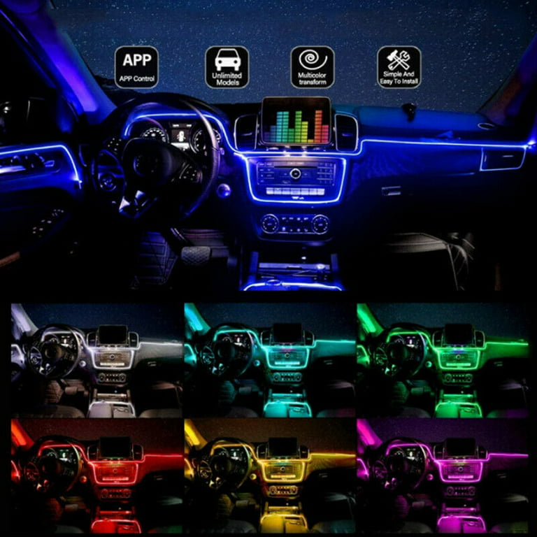 8 Lamps 1 Controller Wireless Adhesive LED Car Interior Ambient Light  Remote Control Decoration Auto Roof Foot Atmosphere Lamp With Button  Battery Colorful