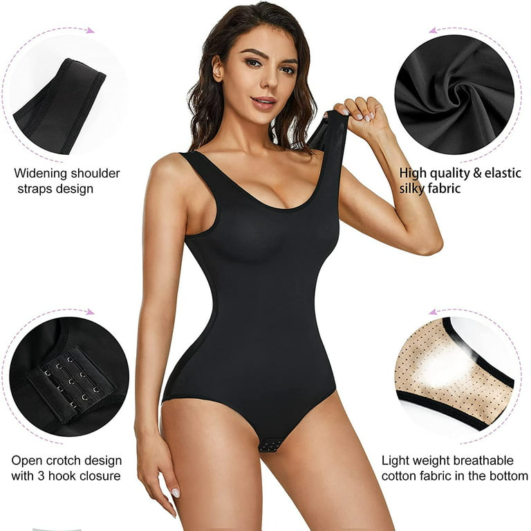 Irisnaya Shapewear Bodysuit for Women Round Neck Tummy Control Sleeveless  Sexy Waist Trainer Vest Full Body Shaper Tank Tops Jumpsuit(Black Large) 