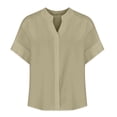 thumbnail image 4 of Tops Henley,Camiseta informal de manga corta con cuello redondo para mujer, mezcla de algodón y lino, blusa holgada para verano, para usar en casa, sopatenor, 4 of 8