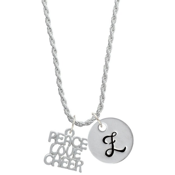 Delight Jewelry Silvertone Medium ''Peace Love Cheer'' Silvertone Script Initial Disc - Z - Charm Necklace, 20"+3"