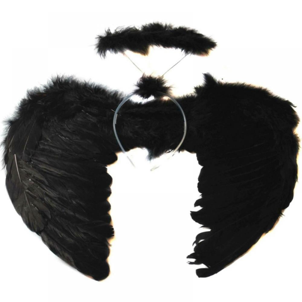 Black Angel Wings And Halo for Kids Angel Costumes for Girls Boys Child