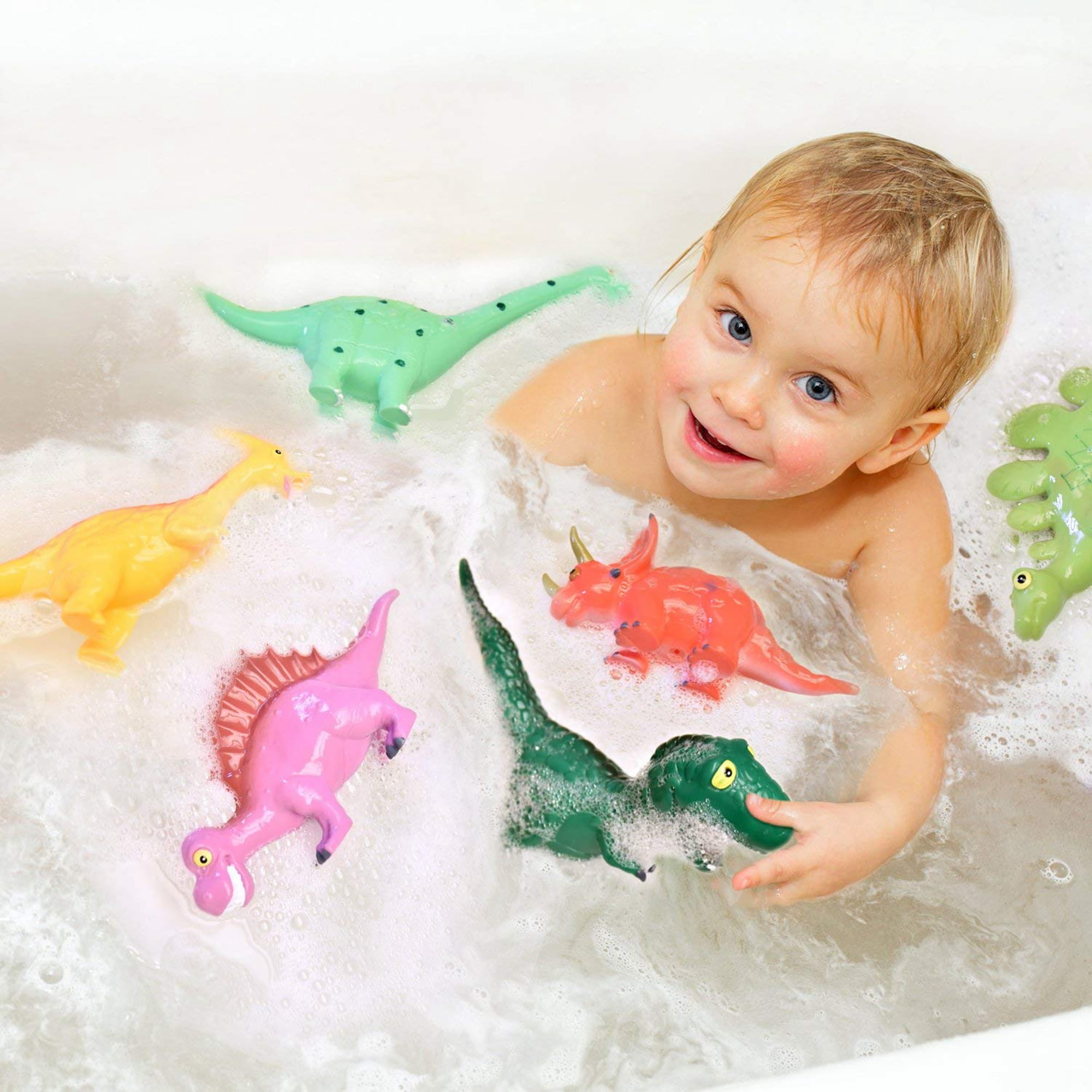 Toddler Birthday Gifts FUN LITTLE TOYS 6 Pack Dinosaur Figures Playset Water Squirt Toys Party Favors Perfect as Bathtub Toys 9 to 12 Dinosaur Baby Bath Toys Dinosaur Party Supplies