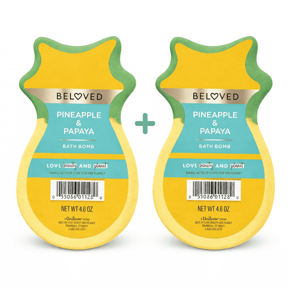 Beloved Pineapple & Papaya Bath Bomb – Tropical Scented Fizzy Bath Bomb, 4.6 oz Moisturizing Bath Soak- 2 Pack