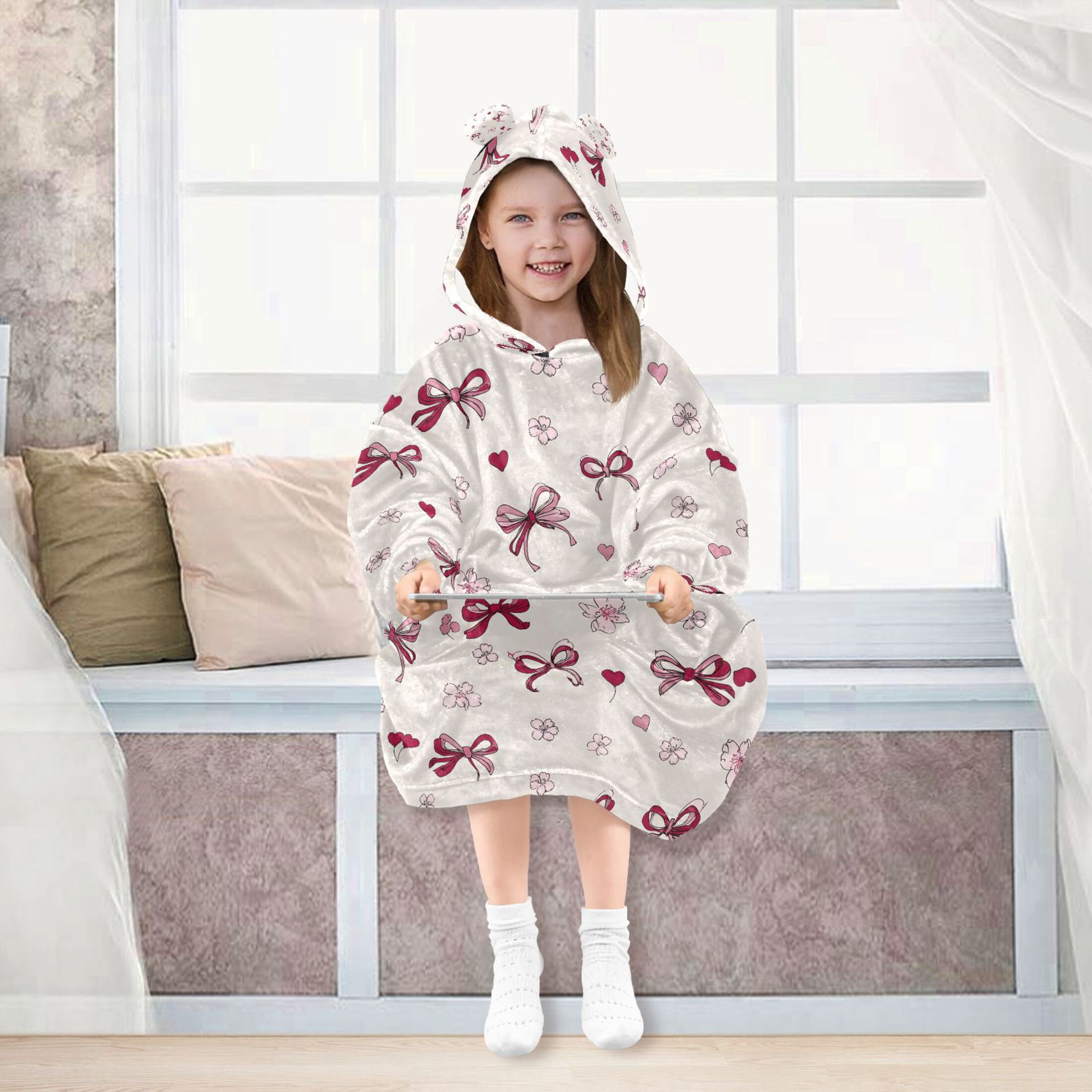joogoo Blanket Hoodie for Art Bows Hearts Oversize Sweatshirt 3-14 YR L