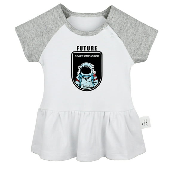 Future Planet Space Explorer Funny Dresses For Baby, Newborn Babies Skirts, Infant Princess Dress, 0-24M Kids Graphic Clothes (Gray Raglan Dresses, 6-12 Months)