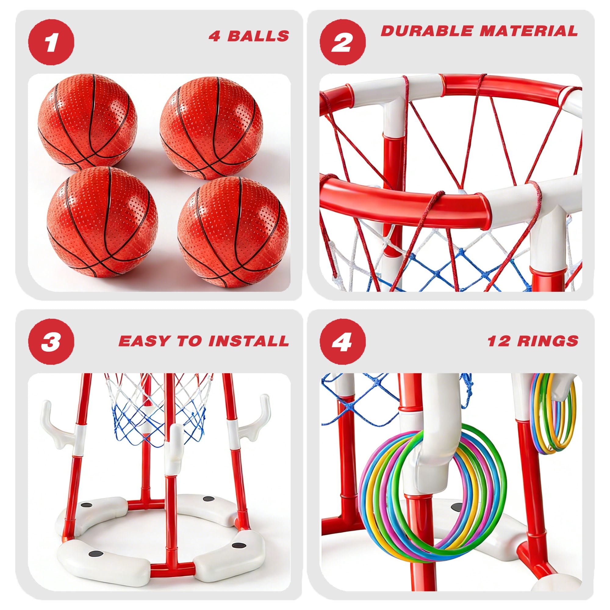 JBeeCtrl Pool Basketball Hoop Toys for Kids Ages 4-8 8-12 & Adult Floating Basketball Hoop Summer Outdoor Swimming Pool Games Water Play Toys Family Party for Kids（Red）