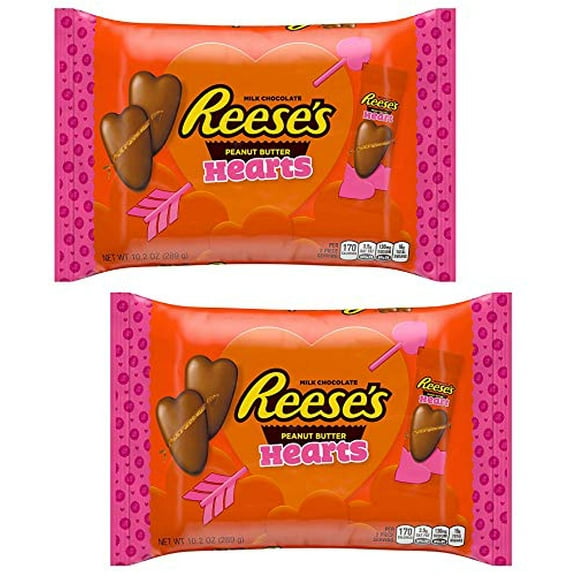 Reeses Milk Chocolate Peanut Butter Hearts Candy, Valentines Day, 10.2 Oz. Bag (Pack of 2)